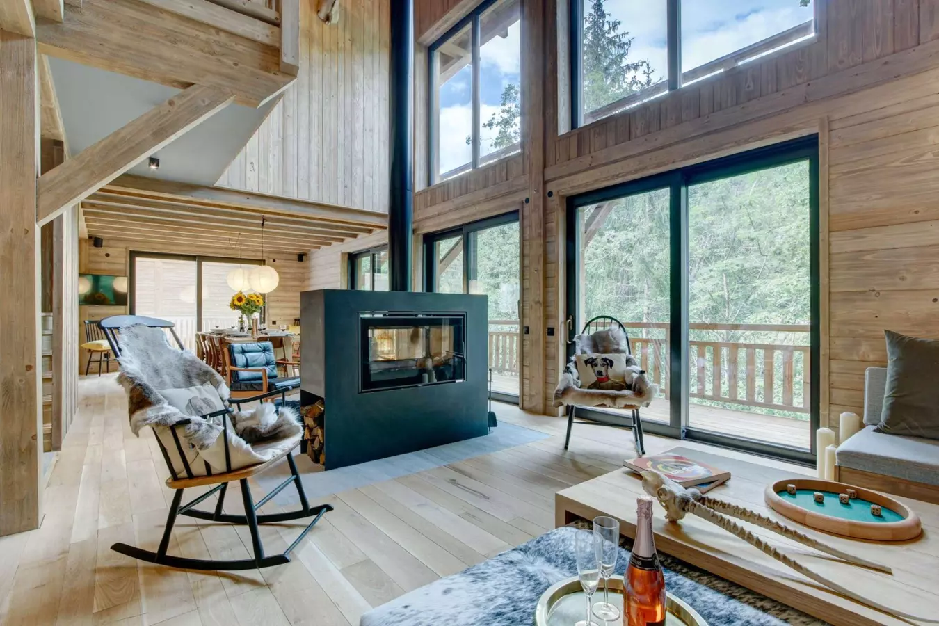 Chalet lounge with log fire