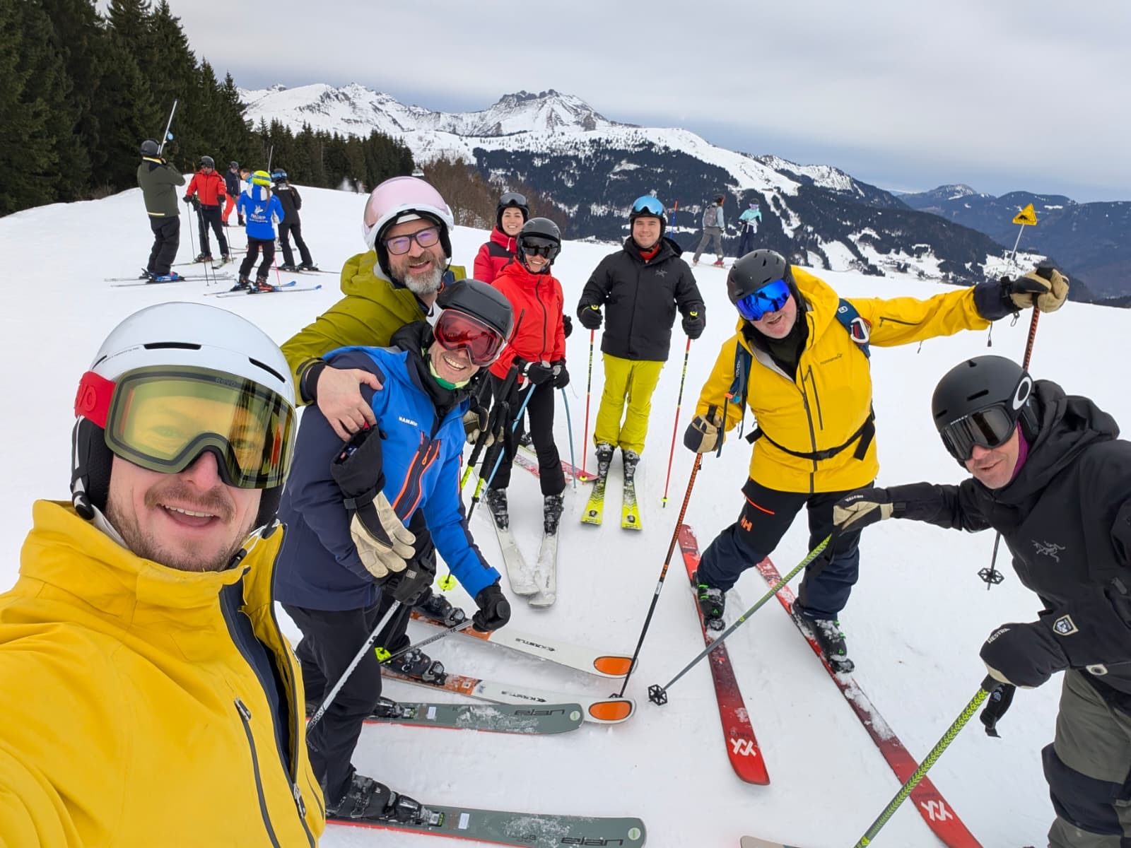 The group skiing in the Portes du Soleil