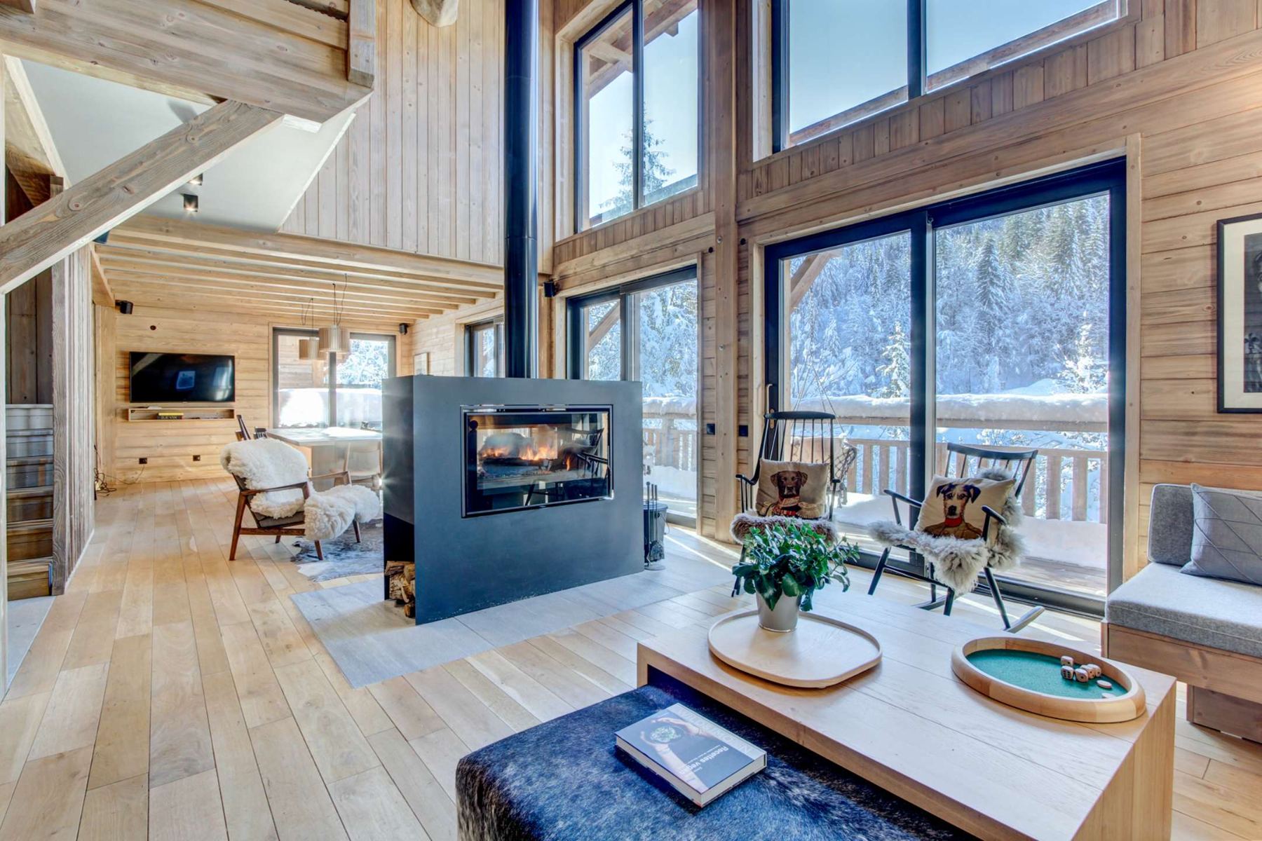 The double-height living room