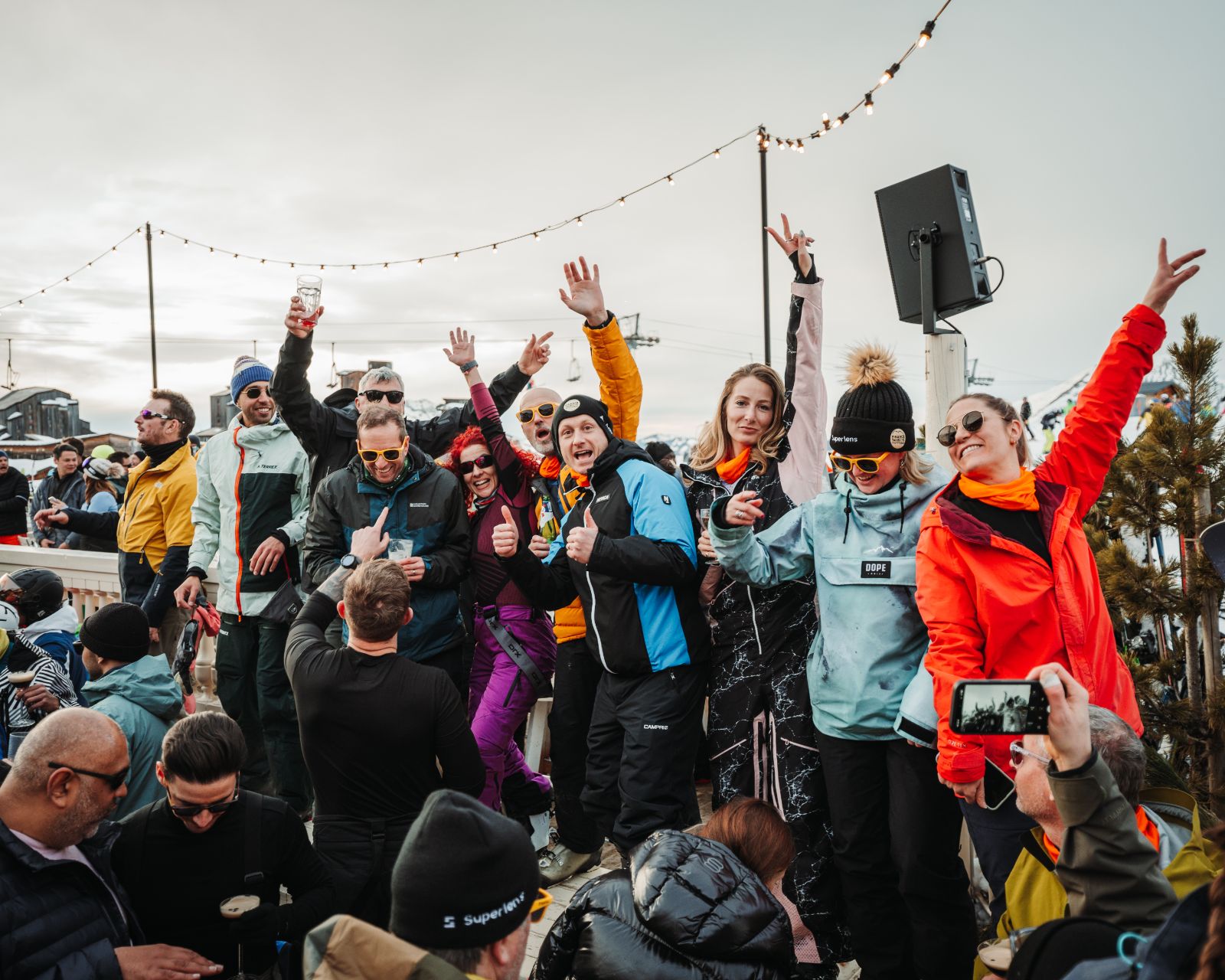 The group celebrating on the mountain