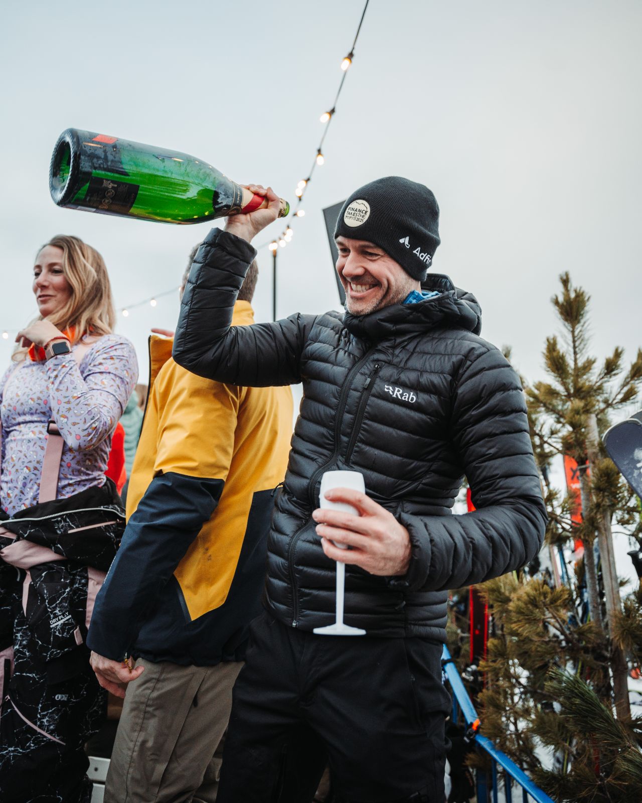 Opening the champagne on the terrace