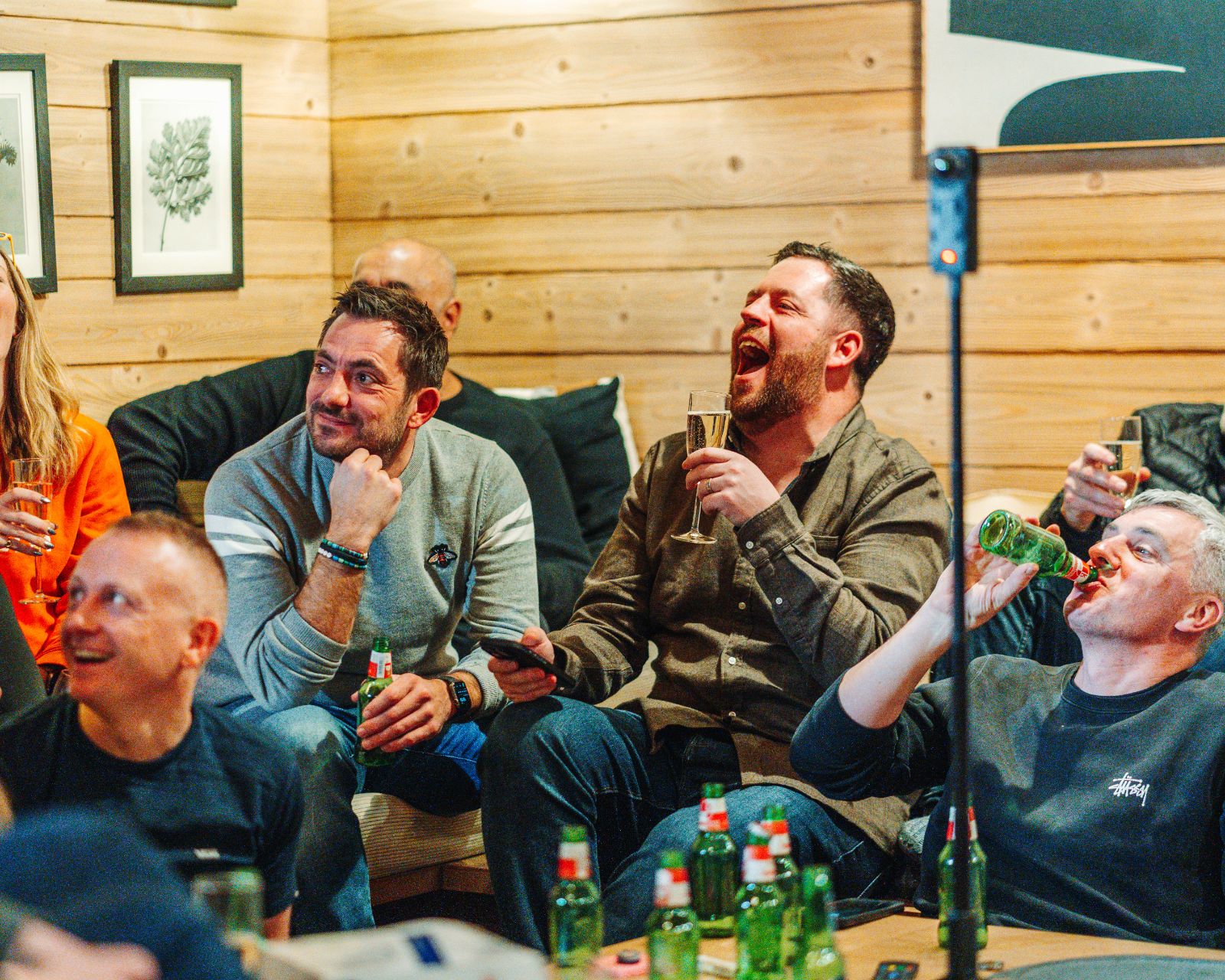 Laughter in the chalet lounge